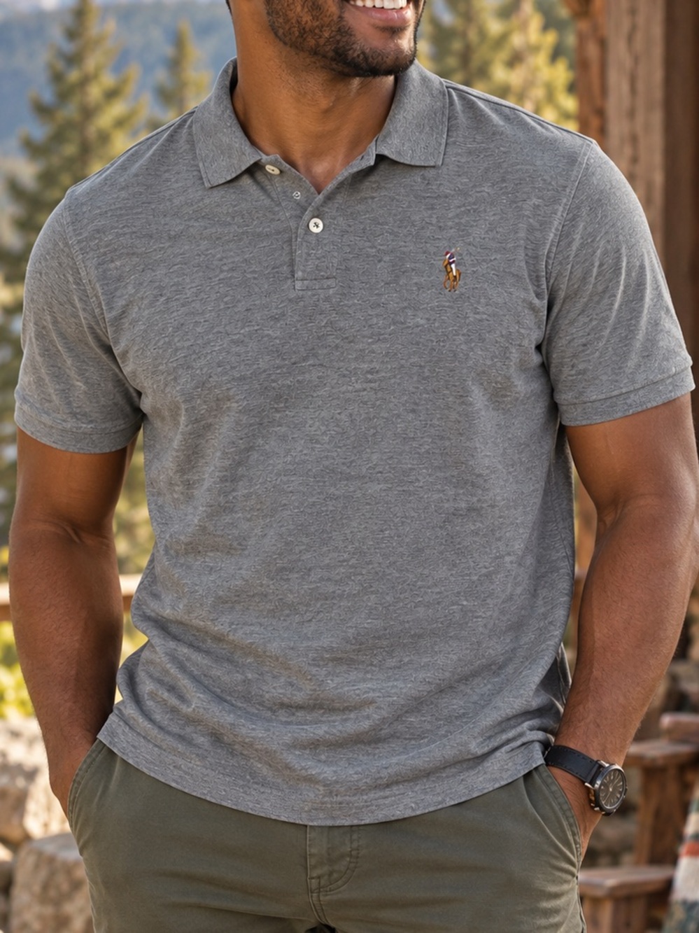 Polo Ralph Lauren Men’s M Classic Fit Gray Polo Shirt Multicolor Pony Logo